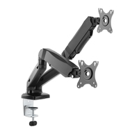 Manhattan TV & Monitor Mount, Desk, Full Motion (Spring), 2 screens, Screen Sizes: 10-27", Black, C-Clamp or Grommet Assembly, Dual Screen, VESA 75x75 to 100x100mm, Max 9kg (each)