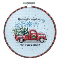 Counted Cross Stitch Kit with Hoop: Holiday Family Truck