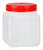 Weithals-Vierkantflasche HDPE 500 ml, Deckel rot