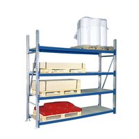 Wide span shelving unit with moulded chipboard shelves