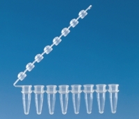 Strips of 8 PCR tubes with attached cap strips Type Colourless