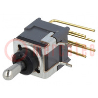 Switch: toggle; Pos: 3; DPDT; ON-OFF-ON; 0.01A/28VAC; 0.01A/28VDC