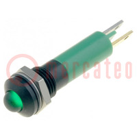 Indicator: LED; prominent; green; 24VDC; 24VAC; Ø8mm; IP67; ØLED: 5mm