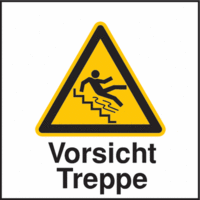 Aufkleber - Vorsicht Treppe, Gelb/Schwarz, 10 x 10 cm, Vinylfolie, Weiß