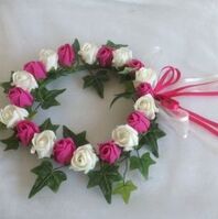 Artificial Rose Headdress with Double Bow - Ivory & Hot Pink
