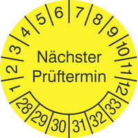 Prüfplakette, Nächster Prüftermin , 1000 Stk/Rolle, 3,0 cm, g/s, Folie Version: 2028 - Prüfjahre: 2028-2033