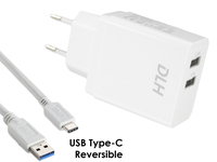 DLH CHARGEUR SECTEUR 2 PORTS USB 12W AVEC CABLE USB-C
