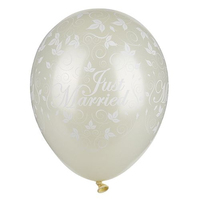 Papstar Luftballons für Hochzeit Ø 29 cm elfenbein "Just Married" metallic