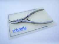 product - schmitz electronic snipe nose pliers INOX bent, short, crosswise serrated jaws, stainless steel 4.3/4"