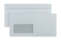 DL Briefumschlag, selbstklebend, holzfrei, FSC zertifiziert weiss 75g, grauer Innendruck,mit Fenster