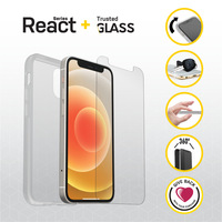 OtterBox React + Trusted Glass iPhone 12 mini - Clear - Custodia + in Vetro Temperato, Transparente