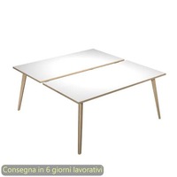 Scrivania bench doppia piano bianco 120x80xH.74,4 cm gamba rastremata in legno rovere Woody - 6404B-DKA-3C-AQ