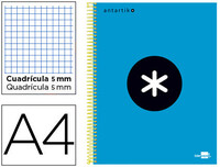 Cuaderno Espiral Liderpapel A4 Micro Antartik Tapa Forrada 120H 100 Gr Cuadro5Mm 5 Bandas 4 Taladros Color Azul