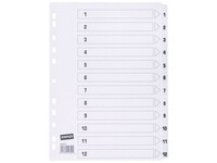 Staples Tabbladen wit karton 11 rings, A4, bedrukte tabs, 1-12 (set 12 vel)