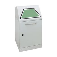 Recyclable waste container, manually operated access flap