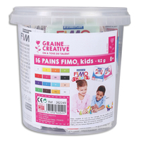 FIMO Seau de 16 pains de FIMO Kids, durcit au four. Norme CE. Couleurs assorties. - produit supprimé à épuisement du stock