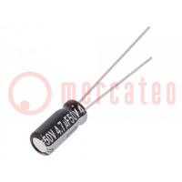 Condensatore: elettrolitico; THT; 4,7uF; 50VDC; Ø5x11mm; ±20%