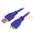 Kábel; USB 3.0; USB A dugó,USB B micro dugó; 1,8m; kék