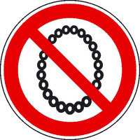 Bedienung mit Halskette verboten Verbotsschild - Verbotszeichen a Bogen,Folienetik, gestanzt, 5cm