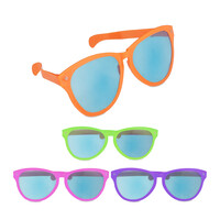 Relaxdays Partybrille 12er Set, Riesenbrillen für Party, Karneval und Festival, aus Kunststoff, blaue Gläser, mehrfarbig