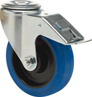 Produkt Bild von Lenkrolle Bremse Stahl Rückenloch 125mm Rad Blau Elastic Gummi. Traglast 150Kg