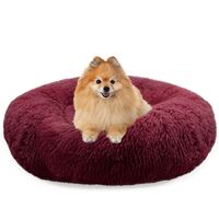 BLUZELLE Dog Bed for Small Dogs & Cats, 24" Donut Dog Bed Washable, Round Plush Dog Pillow Fluffy Cat Bed Cat Pillow, Calming Pet Mattress Soft Pad Comfort No-Skid Burgundy