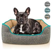 BLUZELLE Dog Bed for Medium Sized Dogs, Dog Sofa Dog Basket Cat Bed, Removable Cushion Pillow, Washable Pet Bed with Anti Slip Mat Bottom, Striped Fabric & Plush Teddy Fur Fleec...