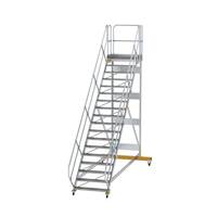 Plattformtreppe 45° fahrbar Stufenbreite 1000 mm, 18 Stufen, Aluminium geriffelt