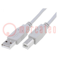Cavo; USB 2.0; USB A spina,USB B spina; nichelato; 1,8m; grigio