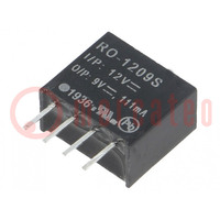 Converter: DC/DC; 1W; Uin: 10.8÷13.2V; Uout: 9VDC; Iout: 111mA; SIP4