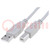 Kábel; USB 2.0; USB A dugó,USB B dugó; nikkelezett; 1,8m; szürke