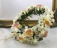Artificial Silk Hydrangea / Rose Full Headdress - Ivory & Pink