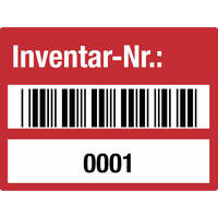 SafetyMarking Etik. Inventar-Nr. Barcode u. 0001 - 1000 4 x 3 cm, Dokumentenf. Version: 03 - rot