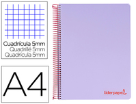 CUADERNO ESPIRAL LIDERPAPEL A4 MICRO WONDER TAPA PLASTICO 120H 90 GR CUADRO 5 MM 5 BANDA4 TALADROS COLOR LILA