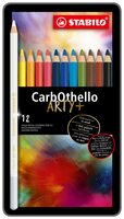 STABILO CarbOthello, Kalkpastel Kleurpotlood, Verkrijgbaar In 60 Kleuren, Metalen Etui Met 12 Kleuren