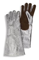 Hitzeschutzhandschuhe metallisiert Leder, bis 100°C Kontaktwärme, 5 Finger, Länge 435mm, Größe 11