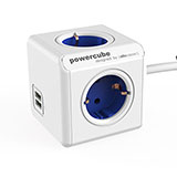 Allocacoc Regleta PowerCube, blanca y azul, de 4 tomas + USB