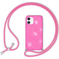NALIA Neon Glitter Cover with Band compatible with iPhone 12 / iPhone 12 Pro Case, Transparent Sparkly Silicone Bumper & Holder Strap, Slim Protective Bling Skin & Lanyard Pink ...
