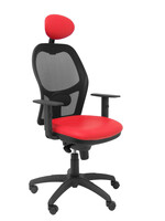 Silla Operativa de oficina Jorquera malla negra asiento similpiel rojo con cabecero fijo