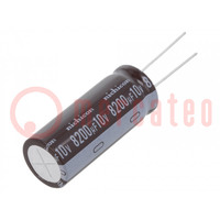 Kondenzátor: elektrolit; low ESR; THT; 8200uF; 10VDC; Ø16x40mm