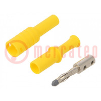 Plug; 4mm banana; 36A; 1kVAC; yellow; insulated; 63mm; 8mΩ; on cable
