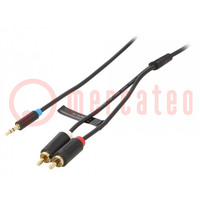 Cable; Jack 3.5mm plug,RCA plug x2; 0.5m; Plating: gold-plated