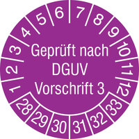 Prüfplakette, Geprüft nach DGUV Vorschrift 3, 500 Stück/Rolle, 3,0 cm, 2020-2025 Version: 28-33 - Prüfplakette 2028-2033