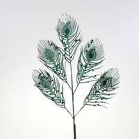 Dekozweig Pfauenfeder, grün Kunststoff/Papier/Metall, L. 70 cm