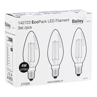EcoPack 3pcs LED FIL C35 E14 4W (40W) 470lm 827 Clear