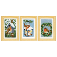 Counted Cross Stitch Kit: Miniatures: Robins in Winter: Set of 3