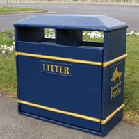 GFC Large Closed Top Litter Bin - 154 Litre - Victoriana Finish painted in Dark Blue with Gold Banding