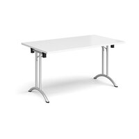 Rectangular folding leg table with silver legs and curved foot rails 1400mm x 80
