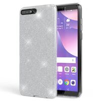 NALIA Handyhülle kompatibel mit Huawei Y6 2018, Glitzer Silikon Case Back Cover Silber