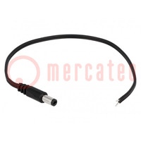 Cable; 2x0,5mm2; cables,DC 5,5/2,1 enchufe; recto; negro; 3m